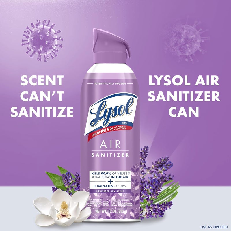 Lysol Air Sanitizer Spray with Odor Eliminator for Home & Office, Sanitizing Spray, Air Freshener Alternative, Lavender Sky Scent, 10 oz (Pack of 3) - Image 2